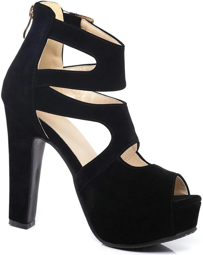 KOKOMOMO Womens Chunky Cage Platform Sandals Peep toe Cutout Booties