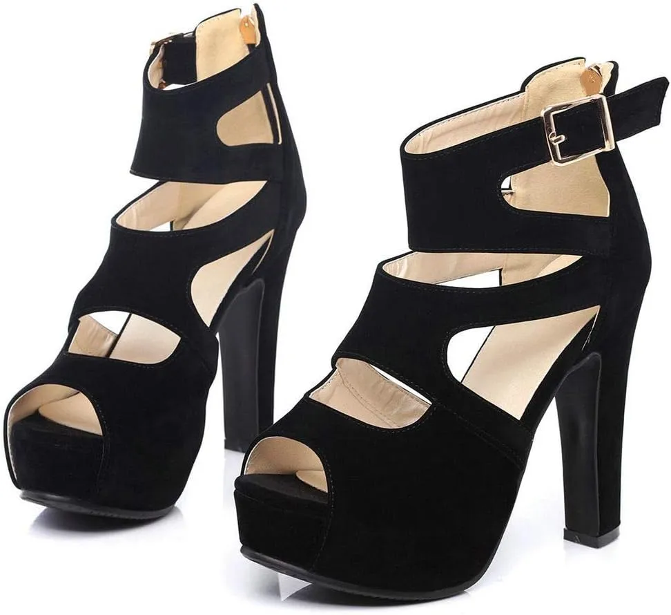 KOKOMOMO Womens Chunky Cage Platform Sandals Peep toe Cutout Booties