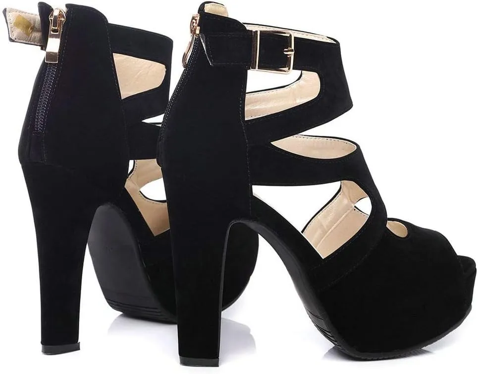 KOKOMOMO Womens Chunky Cage Platform Sandals Peep toe Cutout Booties