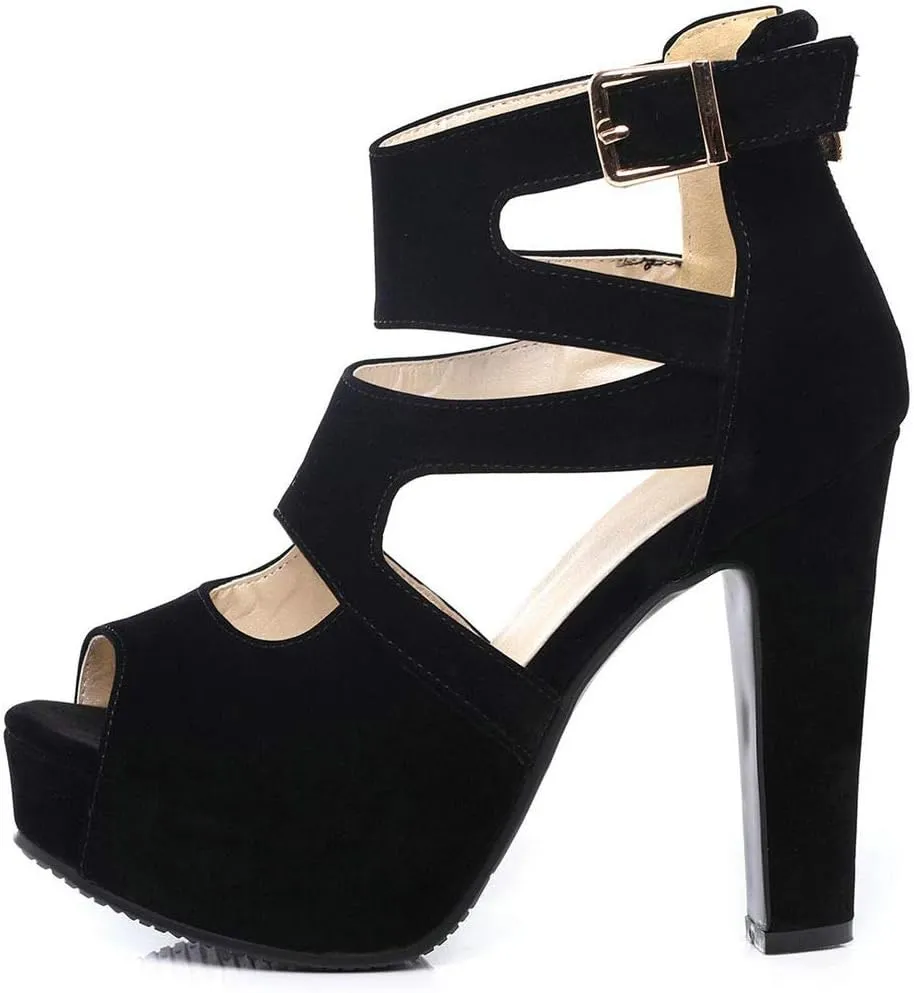 KOKOMOMO Womens Chunky Cage Platform Sandals Peep toe Cutout Booties
