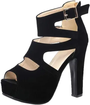 KOKOMOMO Womens Chunky Cage Platform Sandals Peep toe Cutout Booties