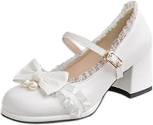 Ladies Retro Single Shoes Chunky Heel Mary Jane Shoes Bowknot College Square Toe Strap Platform Heel Sandals
