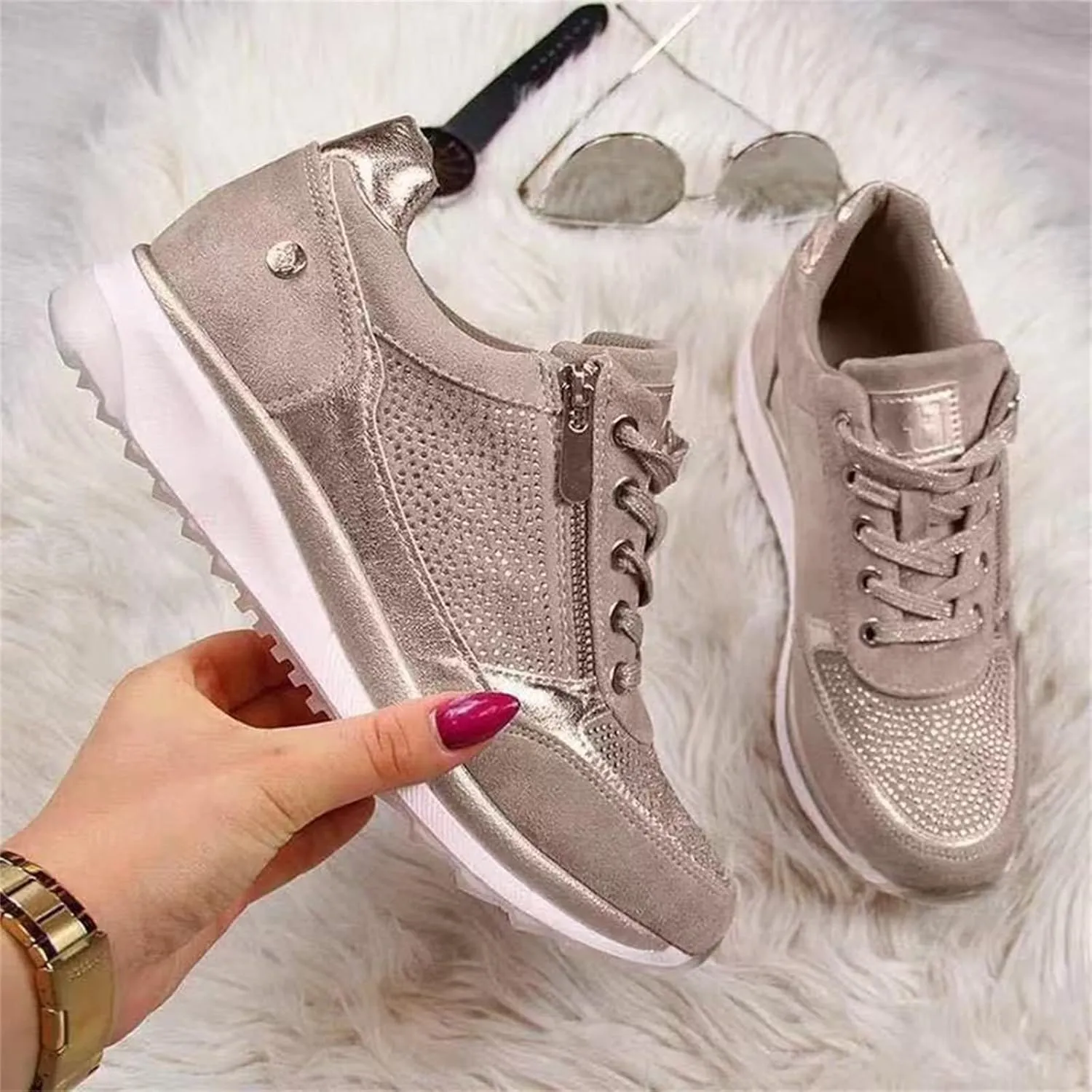 Ladmiple Shoes For Women Slip On Sneakers Breathe Walking Shoes Fashion Comfort Non Slip Platform Running Tennis Shoes