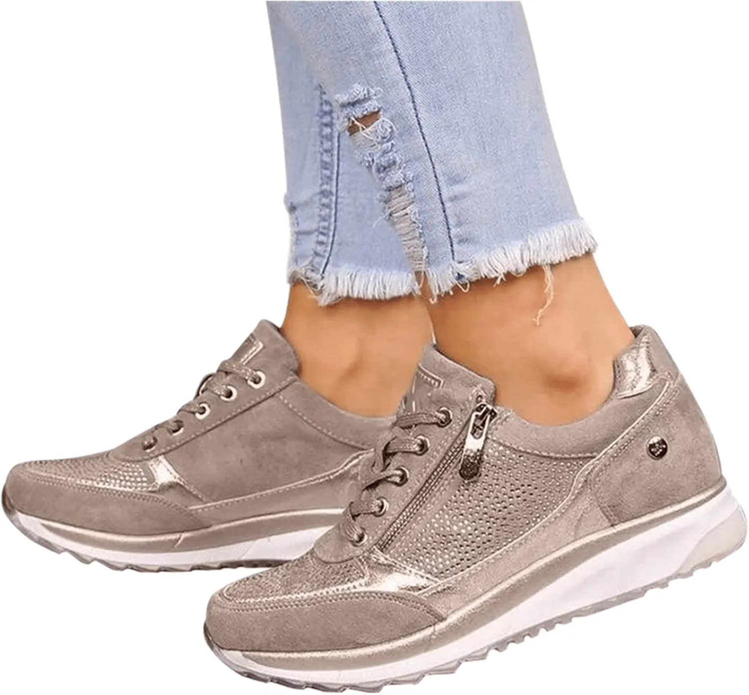 Ladmiple Shoes For Women Slip On Sneakers Breathe Walking Shoes Fashion Comfort Non Slip Platform Running Tennis Shoes