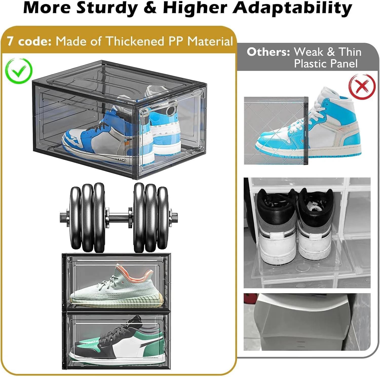 Large Clear Shoe Boxes Organizer【Thicker Material】 Stronger Shoe Box with Magnetic Door, Stackable Shoe Storage Box for Closet, Foldable Space-Saving Storage Bins Shoe Cabinet, Black 9-Pack