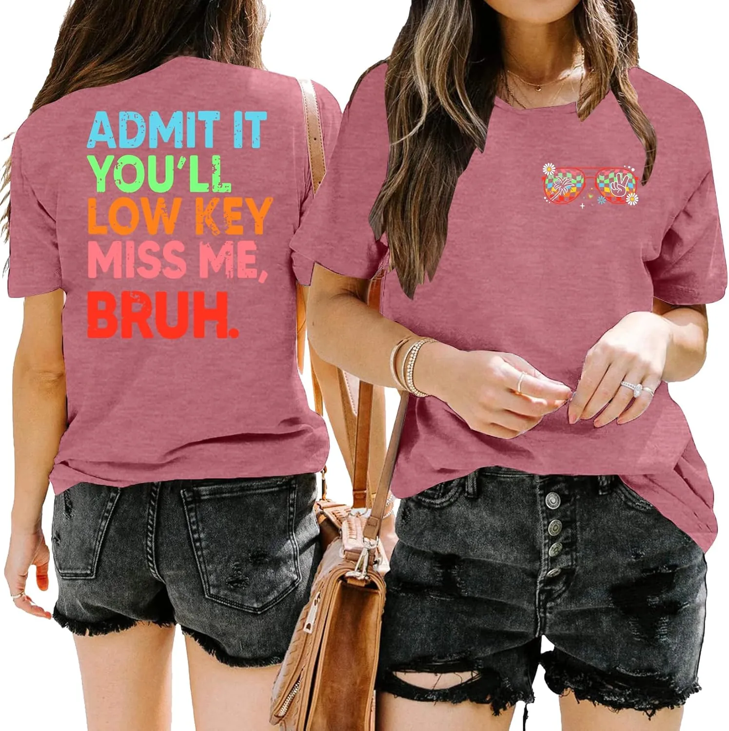 Last Day of School Teacher Shirt Women Bruh Teacher T-Shirt Admit It You'll Low Key Miss Me Bruh Vacation Tee Tops