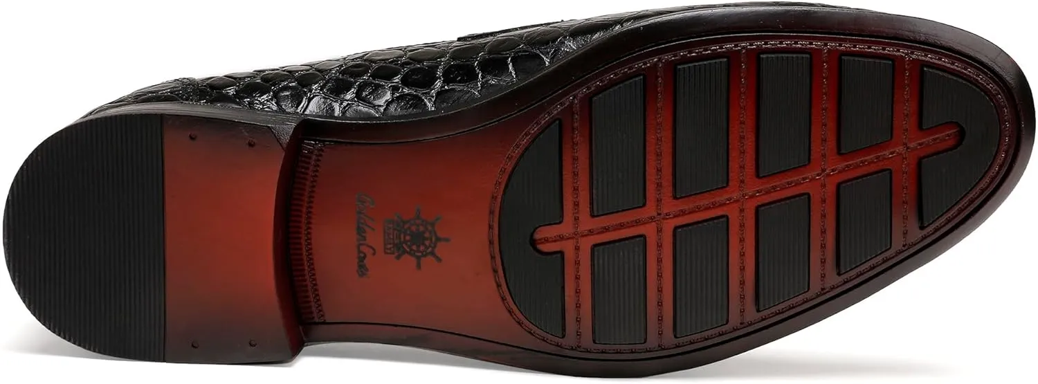 Leather Penny Loafers for Mens, Fashion Crocodile Printed Dress Shoes Casual Party Business Shoes Handmade Slip on Loafers