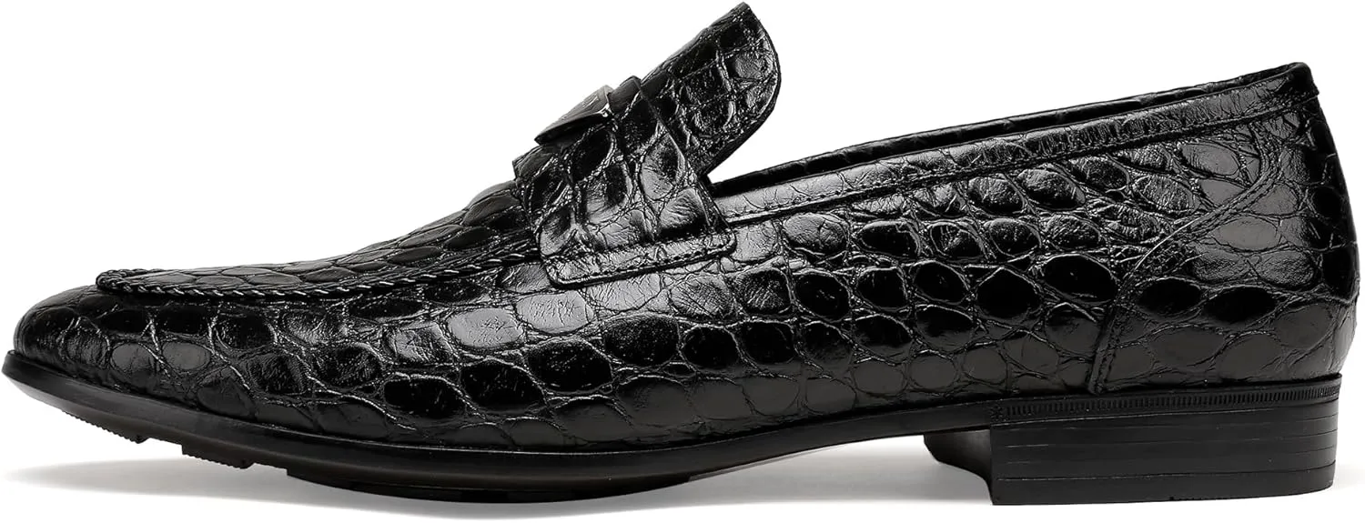 Leather Penny Loafers for Mens, Fashion Crocodile Printed Dress Shoes Casual Party Business Shoes Handmade Slip on Loafers
