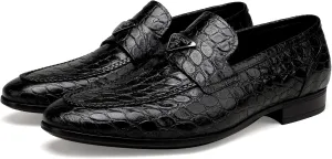 Leather Penny Loafers for Mens, Fashion Crocodile Printed Dress Shoes Casual Party Business Shoes Handmade Slip on Loafers