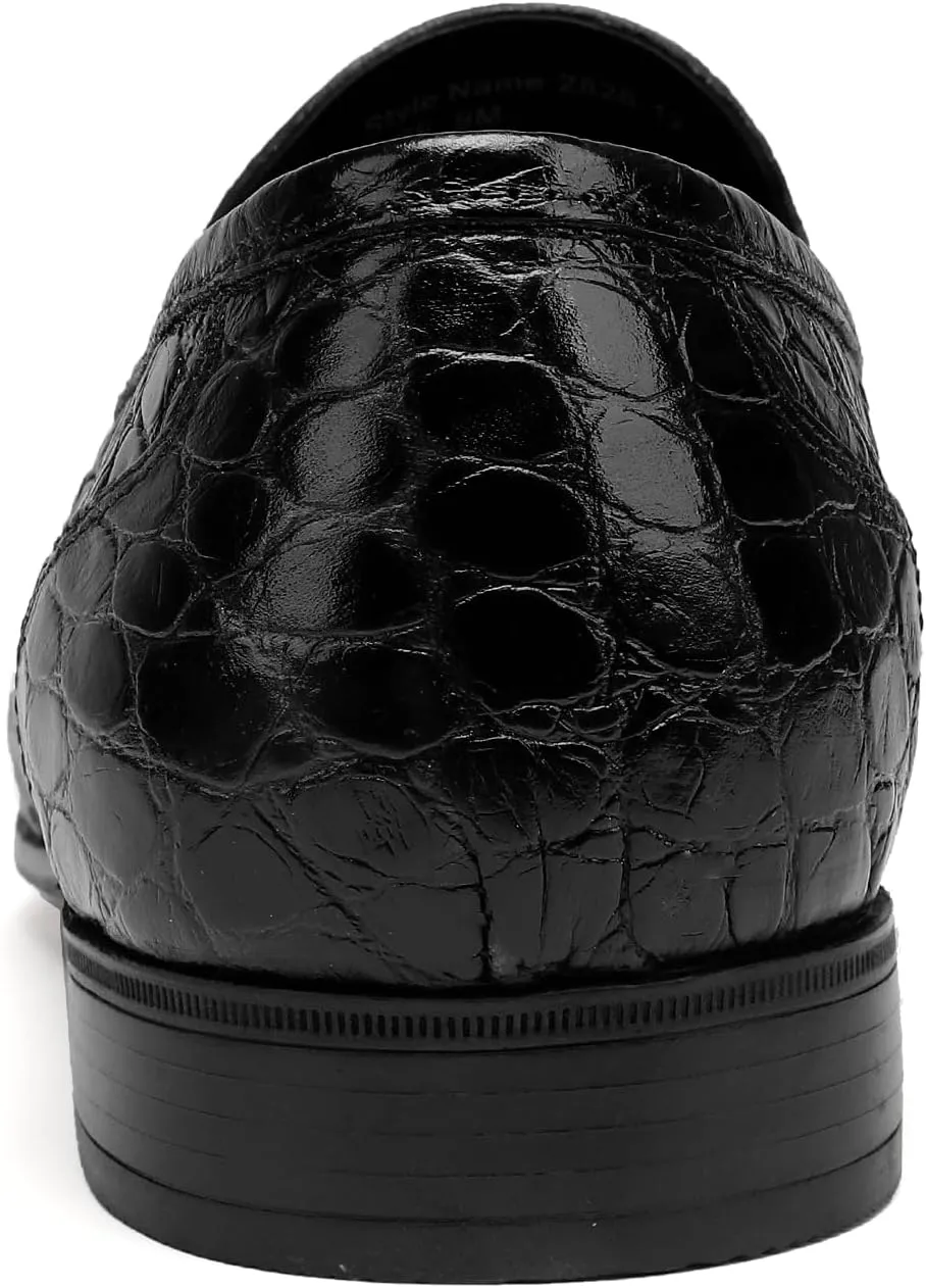 Leather Penny Loafers for Mens, Fashion Crocodile Printed Dress Shoes Casual Party Business Shoes Handmade Slip on Loafers