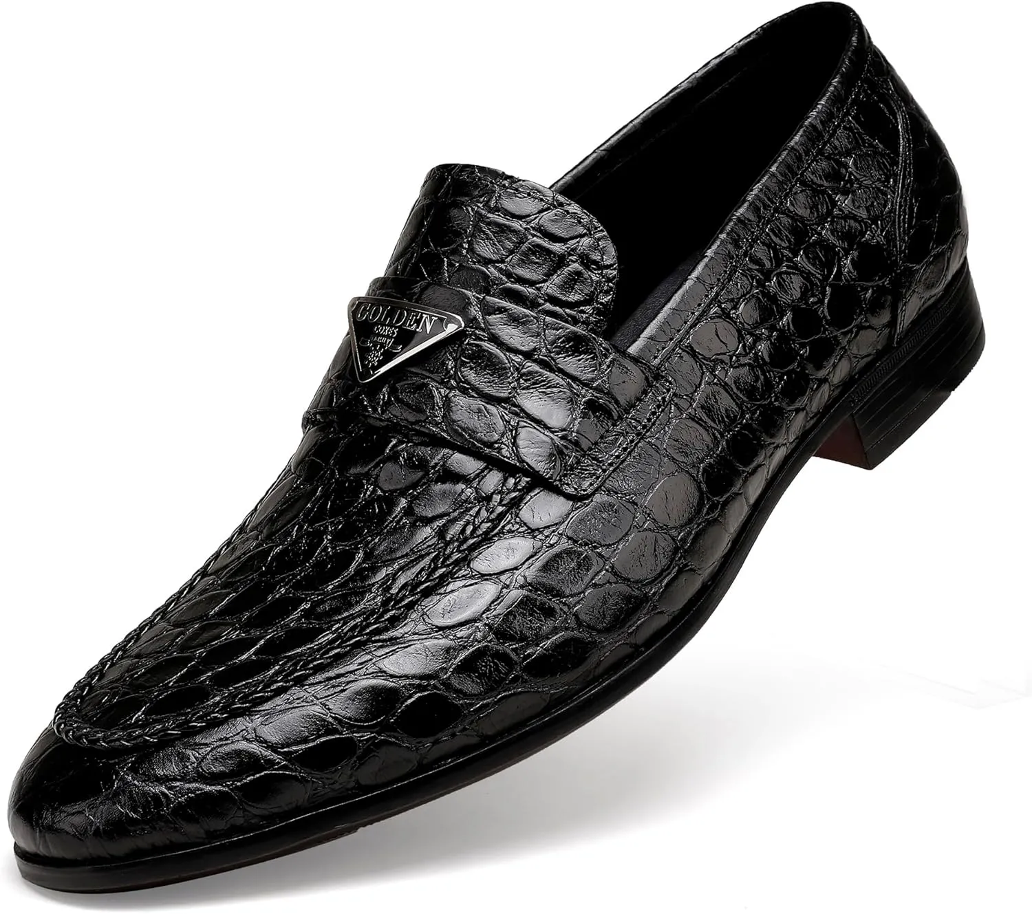 Leather Penny Loafers for Mens, Fashion Crocodile Printed Dress Shoes Casual Party Business Shoes Handmade Slip on Loafers