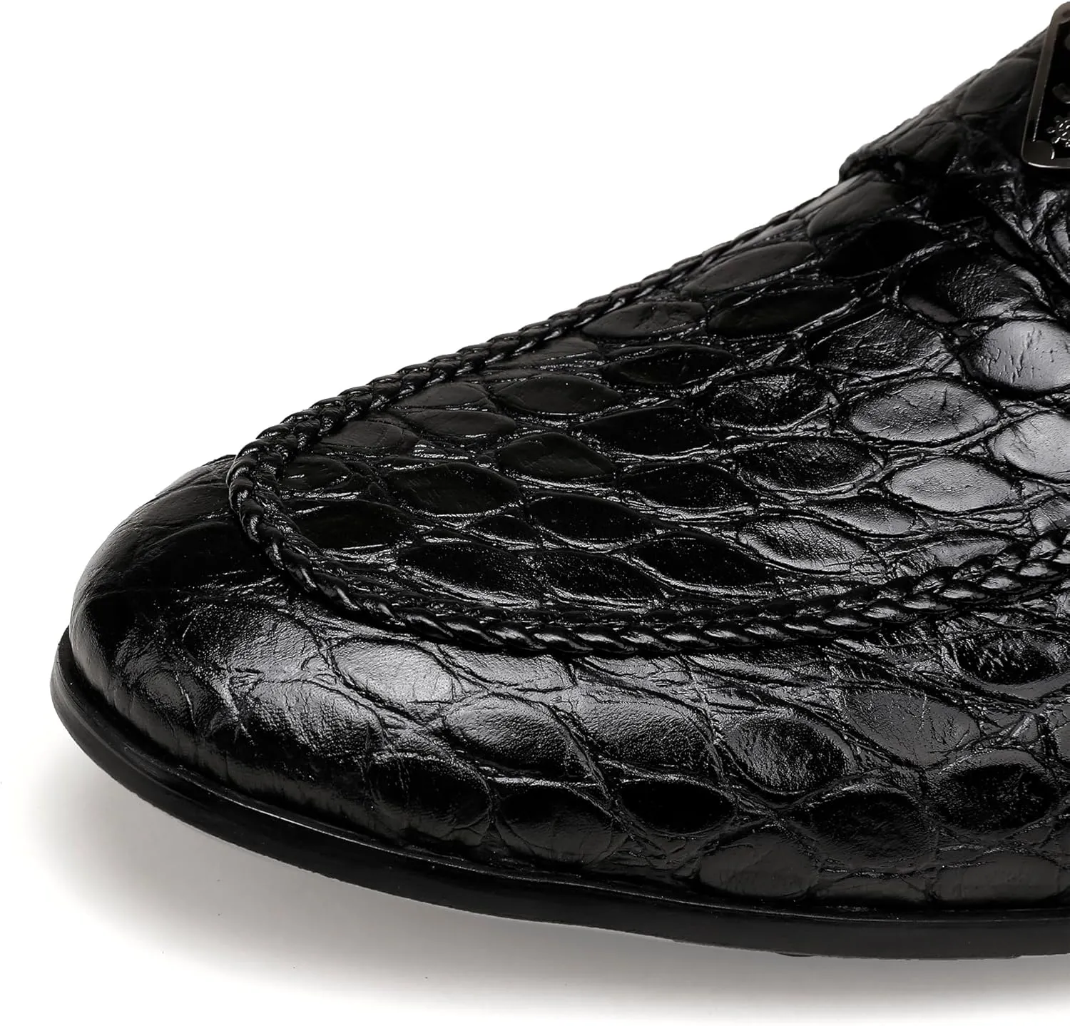 Leather Penny Loafers for Mens, Fashion Crocodile Printed Dress Shoes Casual Party Business Shoes Handmade Slip on Loafers