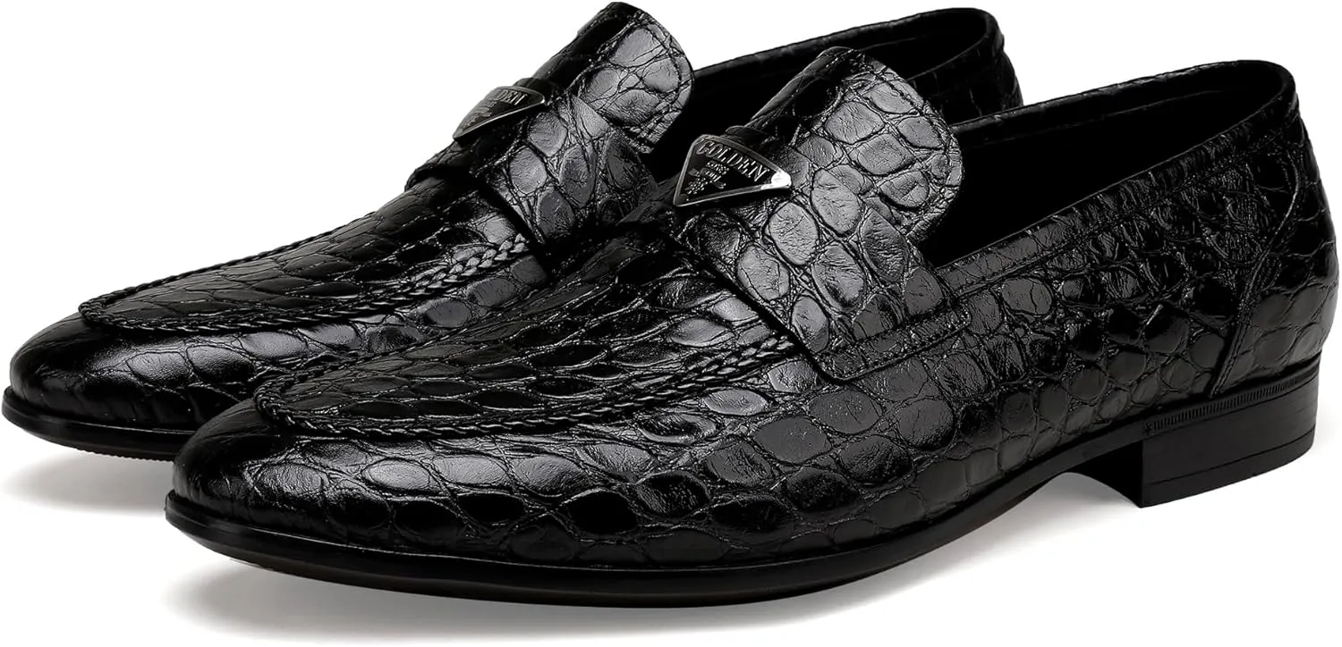 Leather Penny Loafers for Mens, Fashion Crocodile Printed Dress Shoes Casual Party Business Shoes Handmade Slip on Loafers