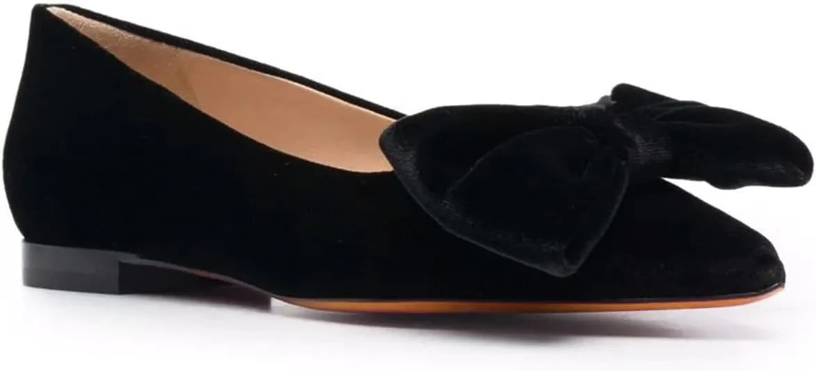LEHOOR Women Bow Flats Pointed Toe Slip-on Flats Comfortable Velvet Ballet Flats 0.5 Inch Flat Heel Shoes Closed-Toe Dress Flats Cute Casual Drive Flats Office Ladies Work Daily Party Club 4-11 M US