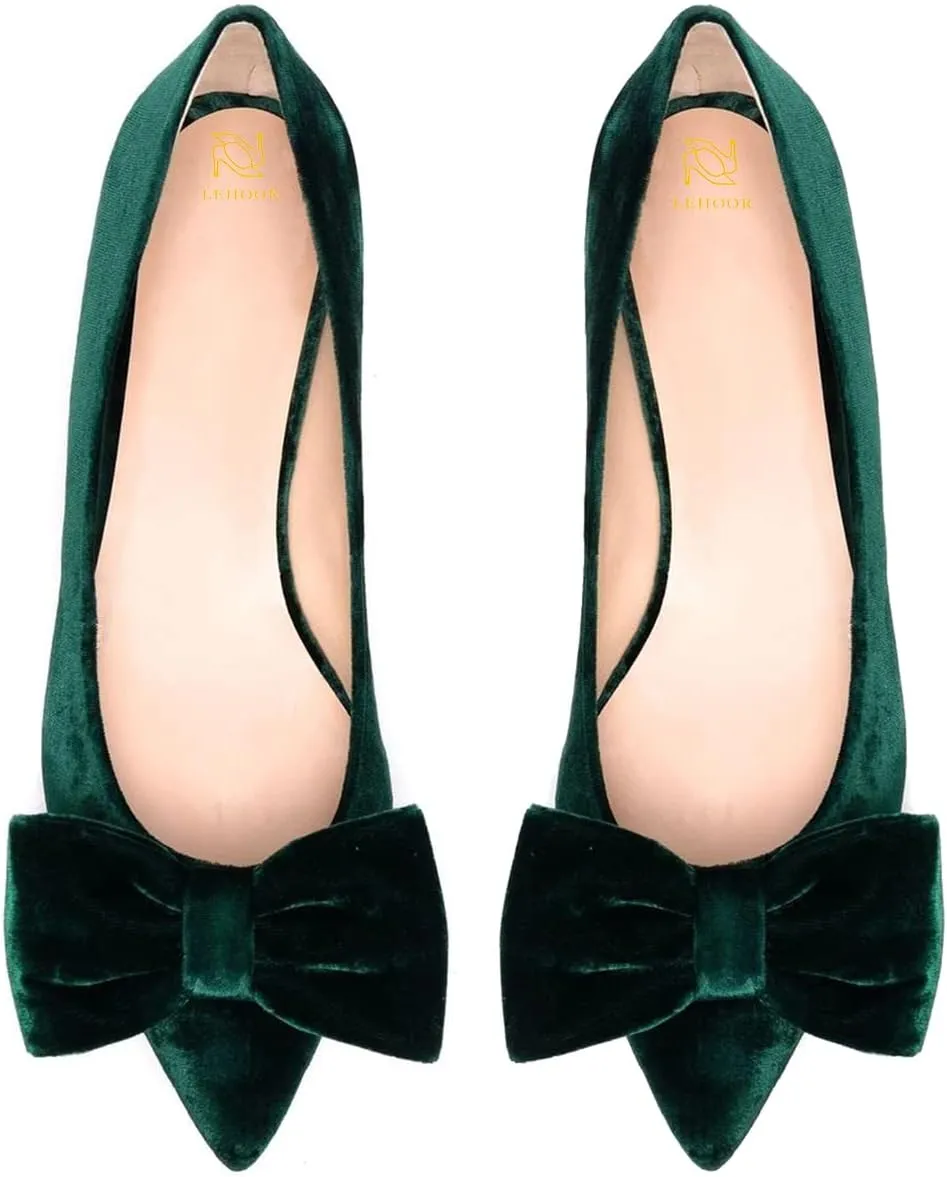 LEHOOR Women Bow Flats Pointed Toe Slip-on Flats Comfortable Velvet Ballet Flats 0.5 Inch Flat Heel Shoes Closed-Toe Dress Flats Cute Casual Drive Flats Office Ladies Work Daily Party Club 4-11 M US