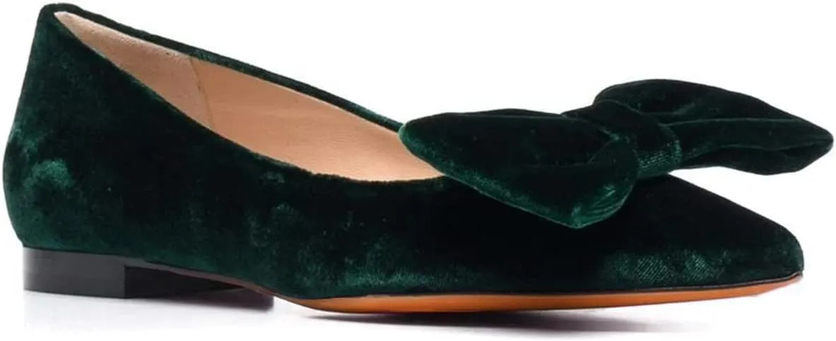 LEHOOR Women Bow Flats Pointed Toe Slip-on Flats Comfortable Velvet Ballet Flats 0.5 Inch Flat Heel Shoes Closed-Toe Dress Flats Cute Casual Drive Flats Office Ladies Work Daily Party Club 4-11 M US