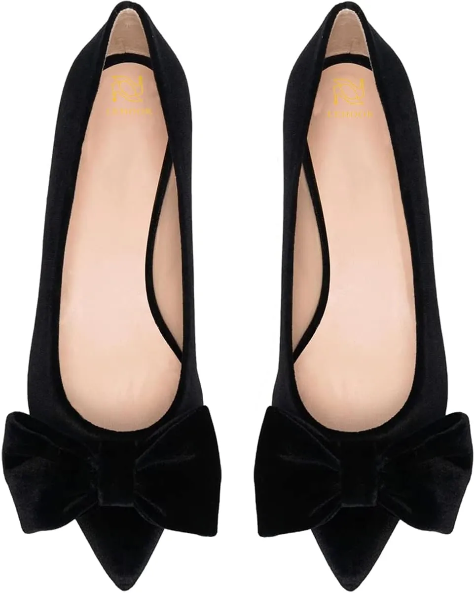 LEHOOR Women Bow Flats Pointed Toe Slip-on Flats Comfortable Velvet Ballet Flats 0.5 Inch Flat Heel Shoes Closed-Toe Dress Flats Cute Casual Drive Flats Office Ladies Work Daily Party Club 4-11 M US