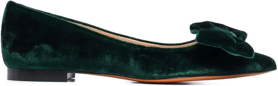 LEHOOR Women Bow Flats Pointed Toe Slip-on Flats Comfortable Velvet Ballet Flats 0.5 Inch Flat Heel Shoes Closed-Toe Dress Flats Cute Casual Drive Flats Office Ladies Work Daily Party Club 4-11 M US