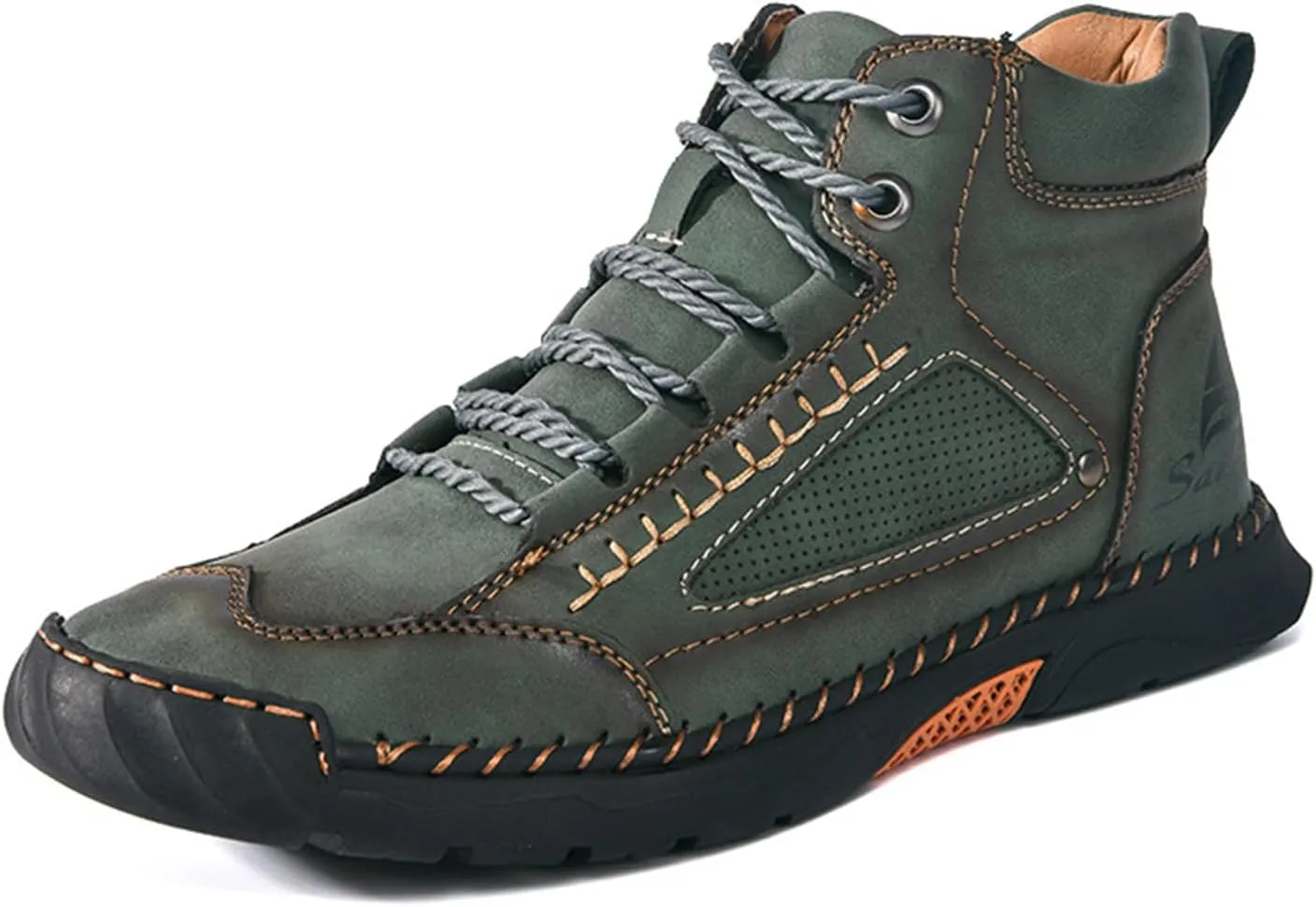 LELEBEAR Sawbehind Mens Boots Waterproof Leather Shoes, Comfortable Handmade Outdoor Boots with Arch Support and Non-Slip Rubber Sole