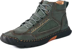 LELEBEAR Sawbehind Mens Boots Waterproof Leather Shoes, Comfortable Handmade Outdoor Boots with Arch Support and Non-Slip Rubber Sole