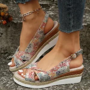 LM | Printed open slingback wedge espadrilles sandals