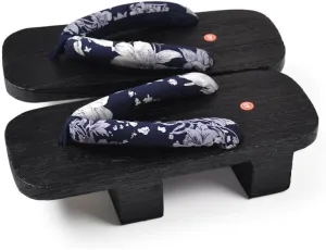 Loizziuy Floral Wooden Clogs Slippers Sandals Wooden Clogs Women's Height-Increasing Slippers Original Japanese Summer Wooden Geta Flip-Flops Cosplay Sandals White Wood Color