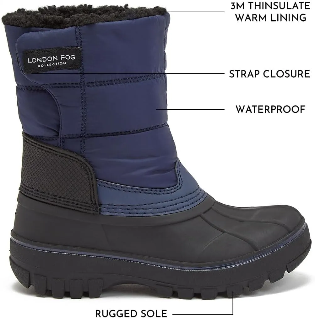 LONDON FOG Jett Waterproof Unisex Kids Snow Boot, Insulated Fleece Lined, Size 5 Toddler to 6 Big Kid, Black, Navy Blue, Grey