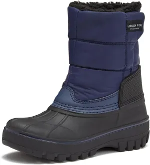 LONDON FOG Jett Waterproof Unisex Kids Snow Boot, Insulated Fleece Lined, Size 5 Toddler to 6 Big Kid, Black, Navy Blue, Grey