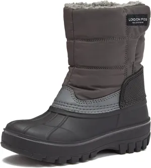 LONDON FOG Jett Waterproof Unisex Kids Snow Boot, Insulated Fleece Lined, Size 5 Toddler to 6 Big Kid, Black, Navy Blue, Grey