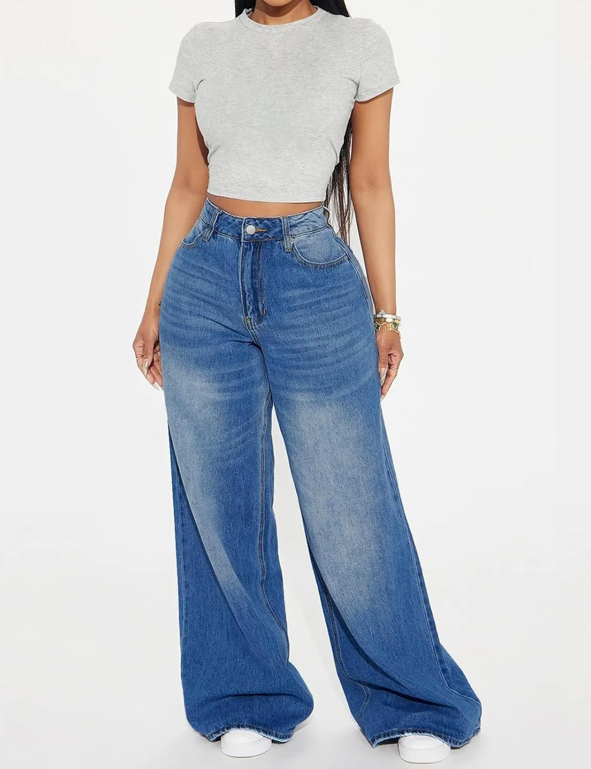 LONGBIDA Wide Leg Jeans for Women High Waisted Baggy Straight Leg Y2k Raw Hem Denim Pants for Women 2024