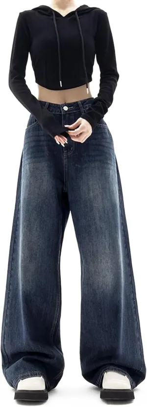 LONGBIDA Wide Leg Jeans for Women High Waisted Baggy Straight Leg Y2k Raw Hem Denim Pants for Women 2024