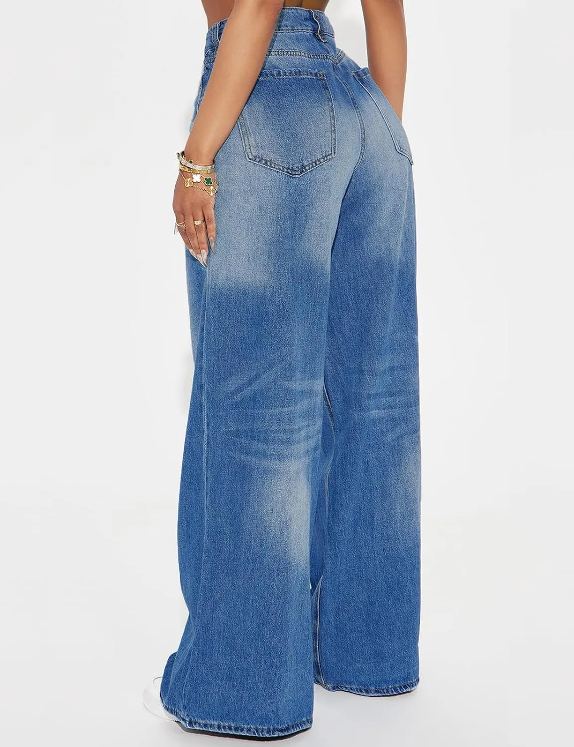 LONGBIDA Wide Leg Jeans for Women High Waisted Baggy Straight Leg Y2k Raw Hem Denim Pants for Women 2024