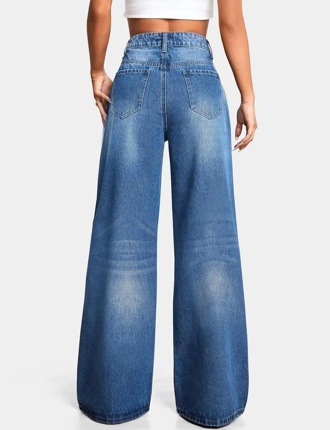 LONGBIDA Wide Leg Jeans for Women High Waisted Baggy Straight Leg Y2k Raw Hem Denim Pants for Women 2024