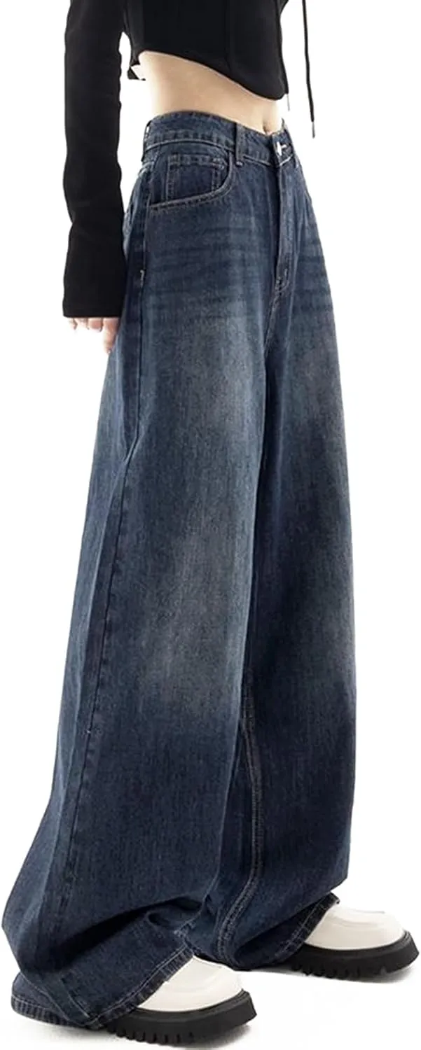 LONGBIDA Wide Leg Jeans for Women High Waisted Baggy Straight Leg Y2k Raw Hem Denim Pants for Women 2024