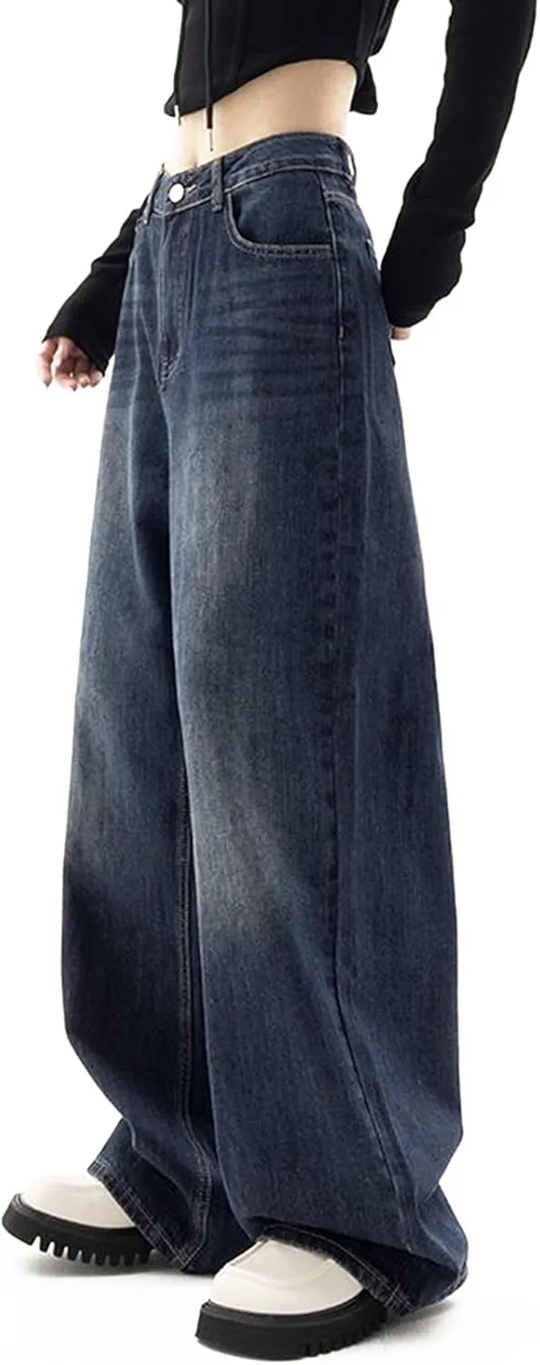 LONGBIDA Wide Leg Jeans for Women High Waisted Baggy Straight Leg Y2k Raw Hem Denim Pants for Women 2024