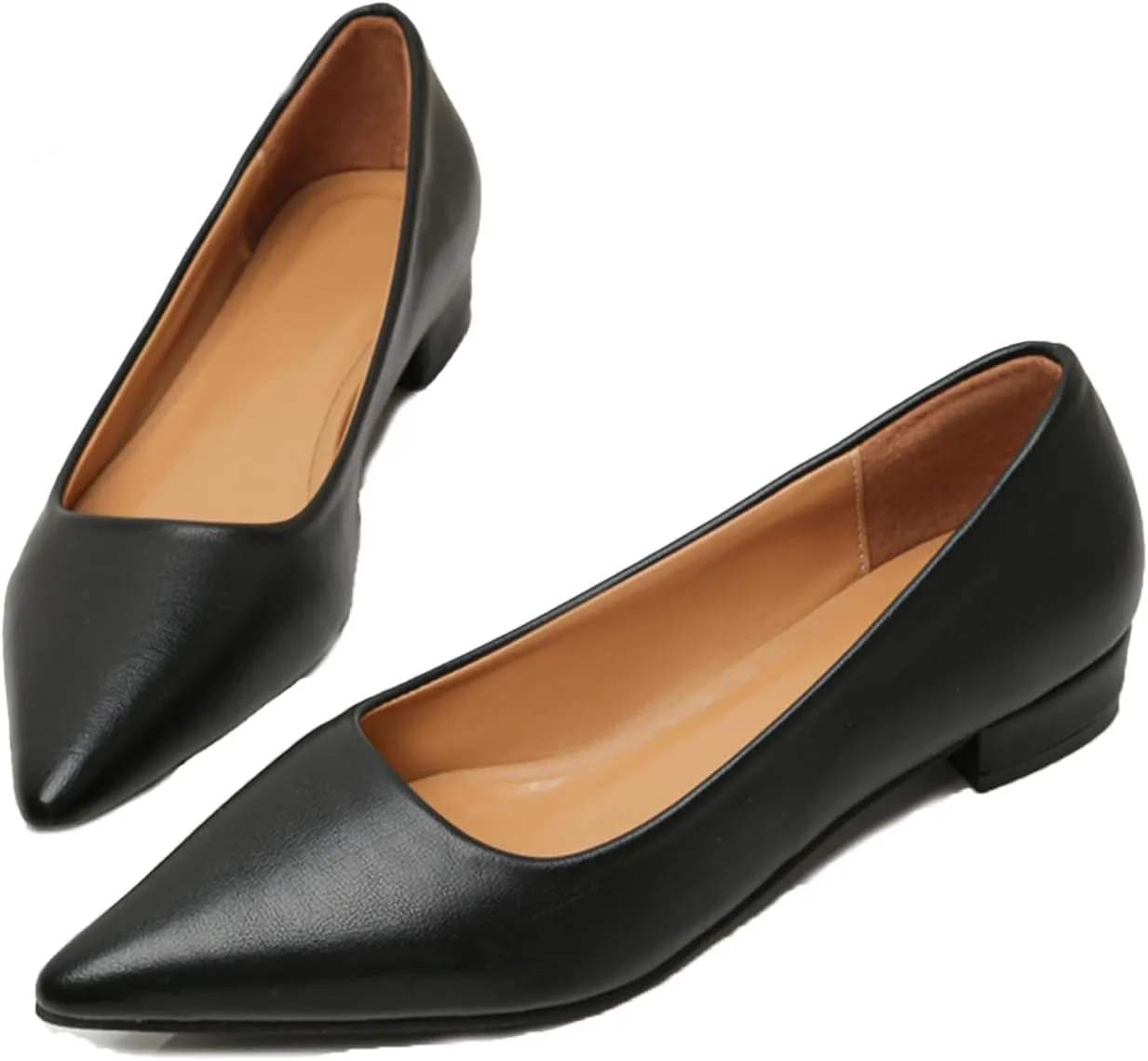 Low Block Heel Pumps for Women Comfort Pointed Toe Slip-On Dress Flats Shoes Casual Office Dress Shoe
