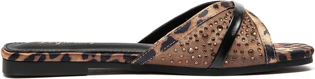 Lryweisy Women's Flat Sandals Comfortable Mesh Sandals with Rhinestone Glitter Slides