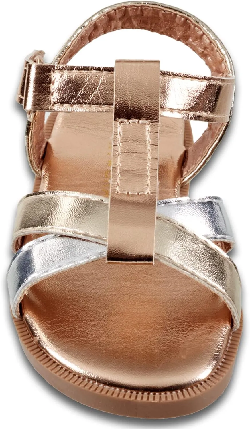 Lucky Brand Girl's Evie Sandal - T Strap Strapped Leatherette Metallic Sandals (Little Kid)