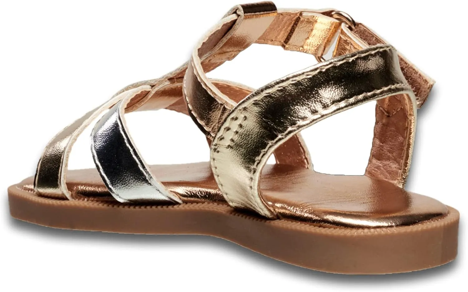 Lucky Brand Girl's Evie Sandal - T Strap Strapped Leatherette Metallic Sandals (Little Kid)