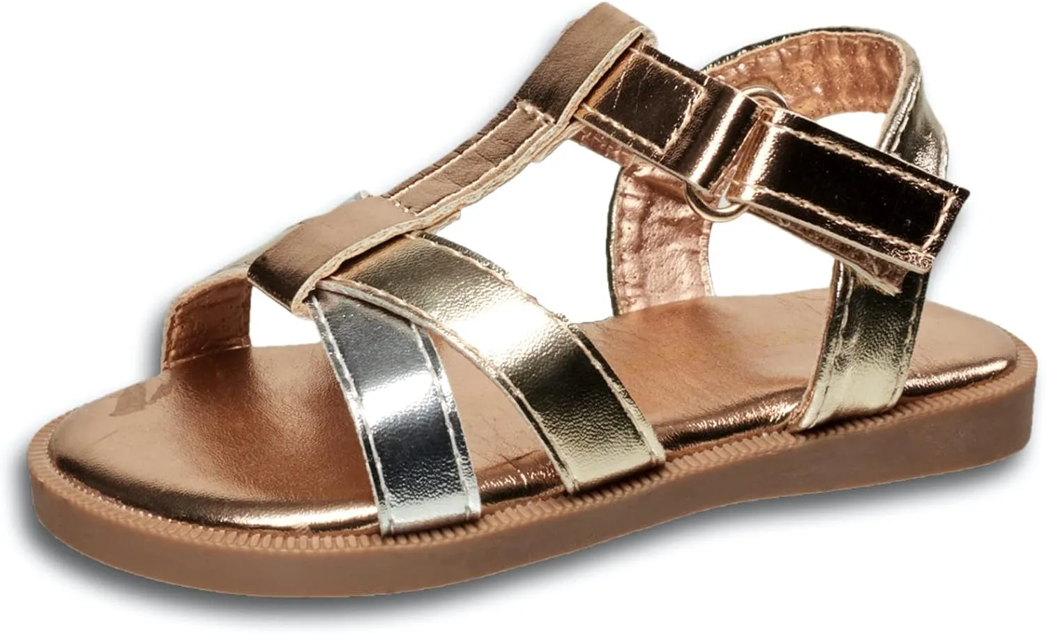 Lucky Brand Girl's Evie Sandal - T Strap Strapped Leatherette Metallic Sandals (Little Kid)