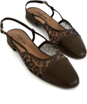 LUMINOSA Women’s Slingback Flats– Leopard Mesh with Brown Round Toe