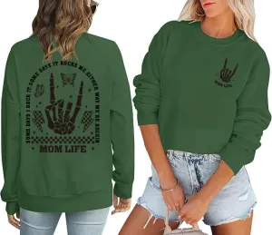 Mama Sweatshirts Mom Life Crewneck Sweatshirts Funny Mama Halloween Skeleton Rocker Graphic Sweatshirts Pullover Top