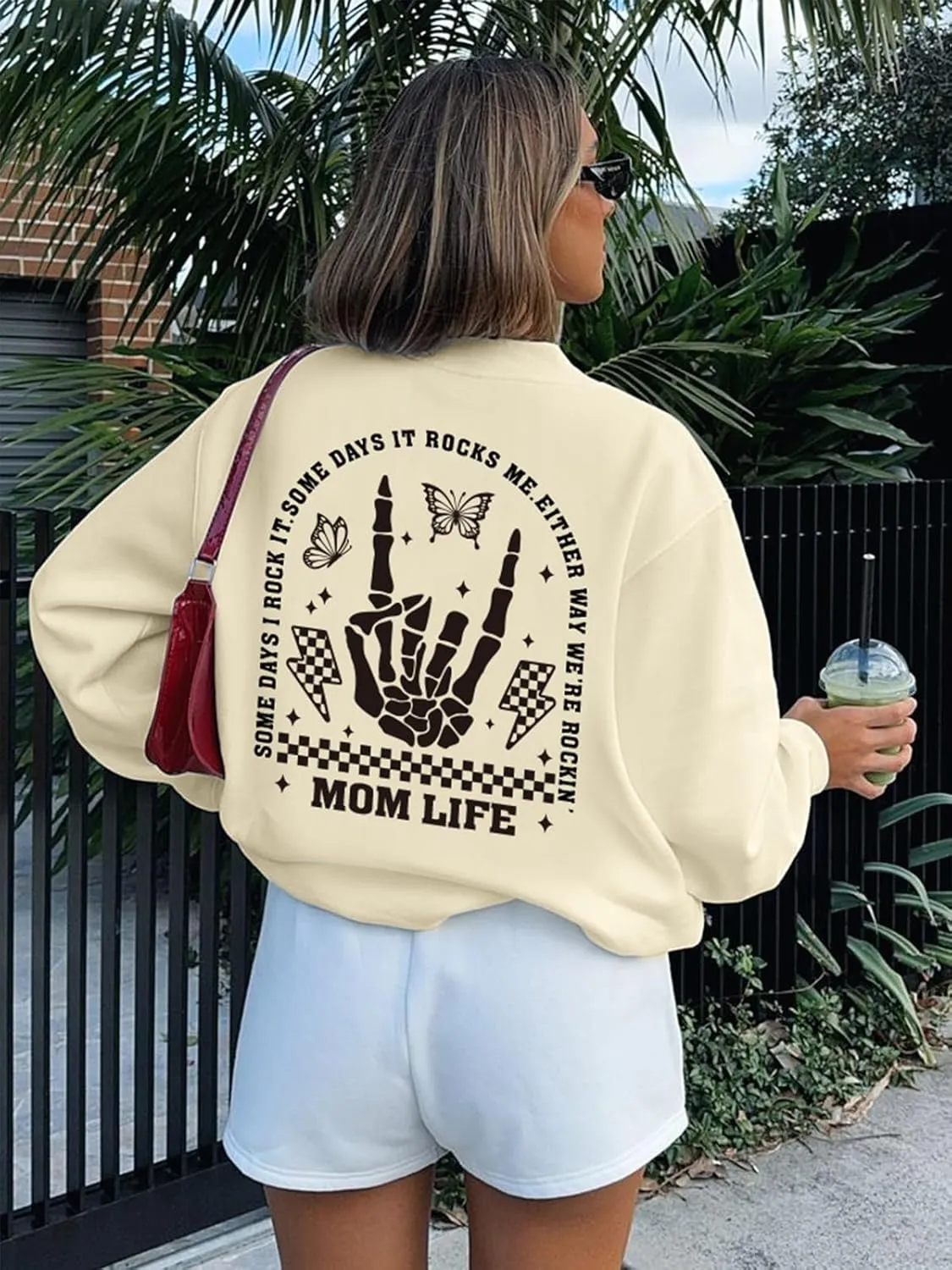 Mama Sweatshirts Mom Life Crewneck Sweatshirts Funny Mama Halloween Skeleton Rocker Graphic Sweatshirts Pullover Top