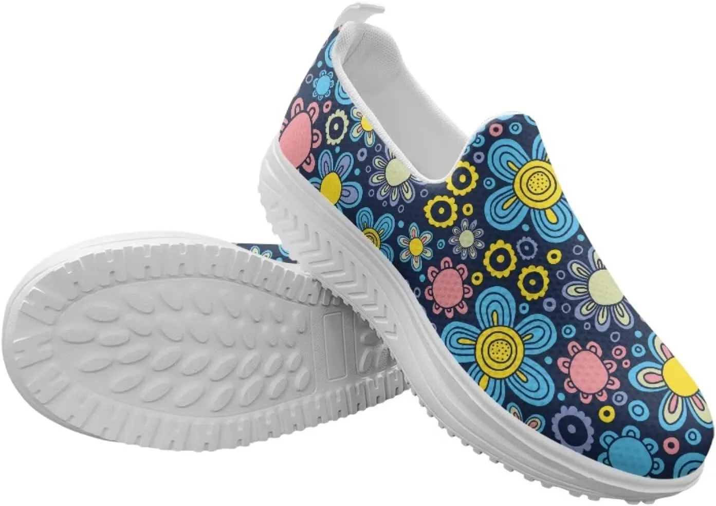 Mandala Floral Slip-On Yoga Sneakers Womens Elastic Mesh Anti-Slip Loafers Shoes with Rocker Platform