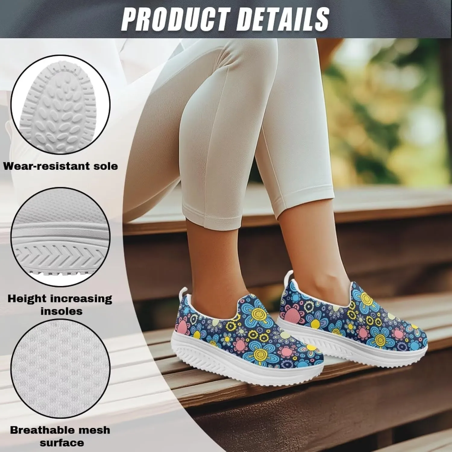 Mandala Floral Slip-On Yoga Sneakers Womens Elastic Mesh Anti-Slip Loafers Shoes with Rocker Platform
