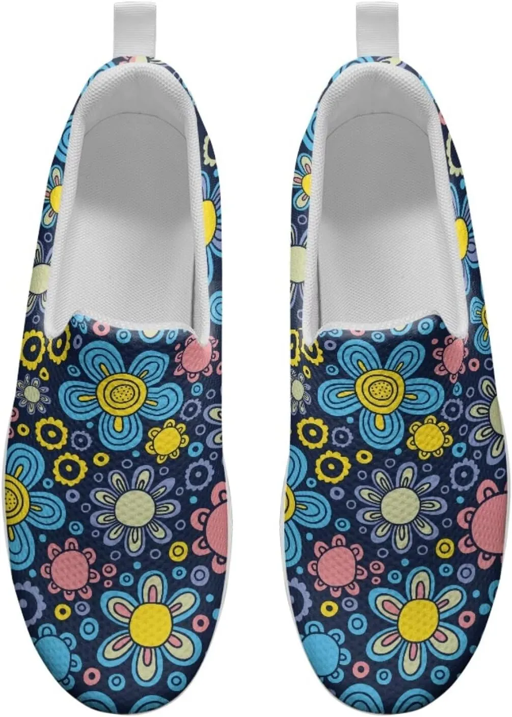 Mandala Floral Slip-On Yoga Sneakers Womens Elastic Mesh Anti-Slip Loafers Shoes with Rocker Platform