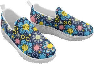 Mandala Floral Slip-On Yoga Sneakers Womens Elastic Mesh Anti-Slip Loafers Shoes with Rocker Platform