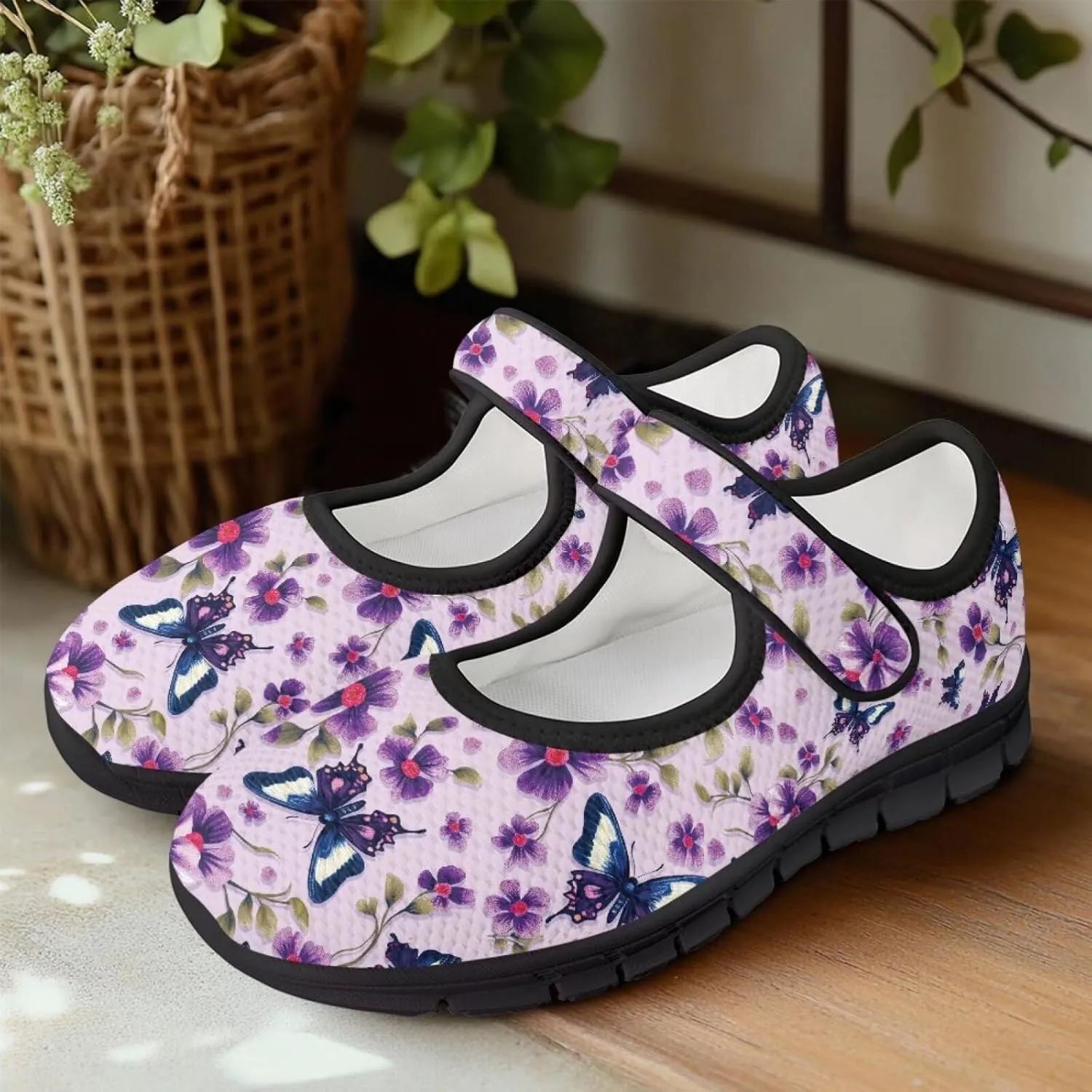 Mary Jane Sneakers Women's Walking Shoes Stylish Lady Breathable Adjustable Working Flat Shoes