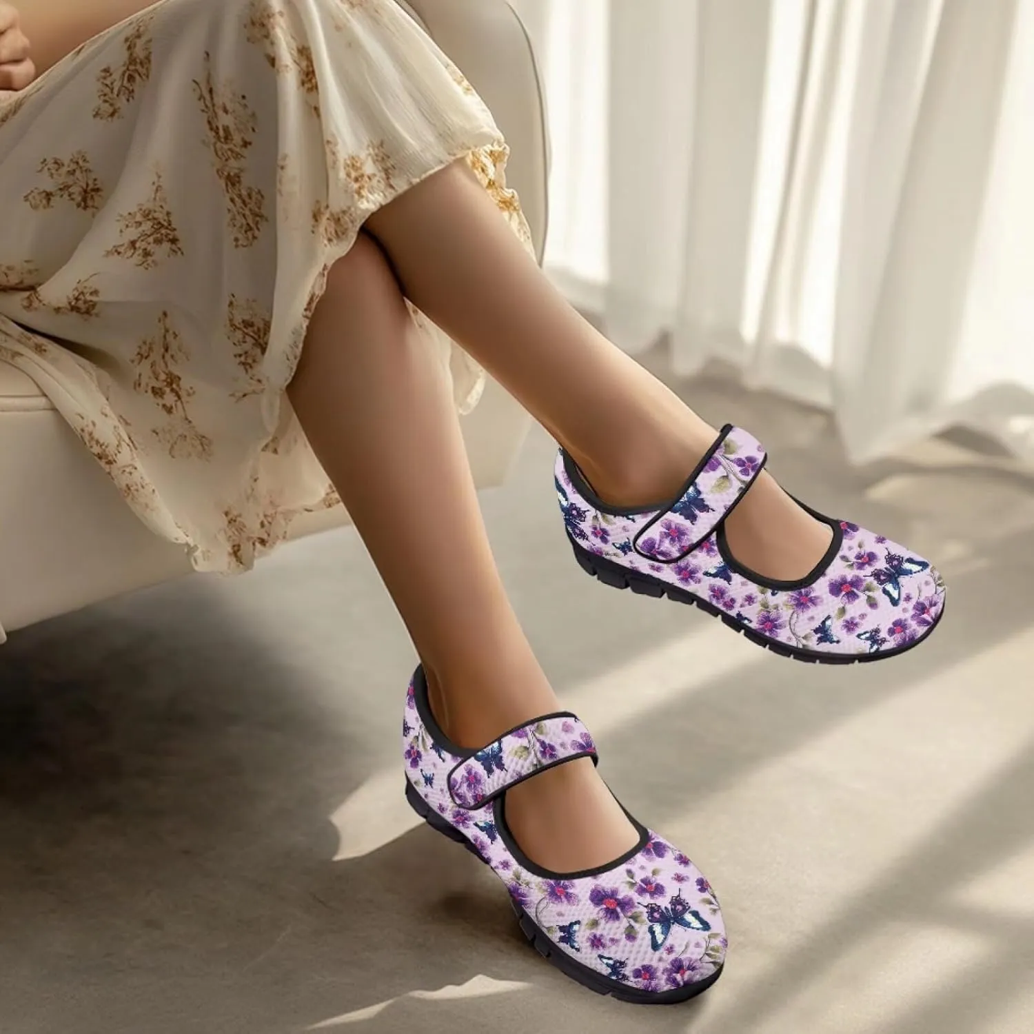 Mary Jane Sneakers Women's Walking Shoes Stylish Lady Breathable Adjustable Working Flat Shoes