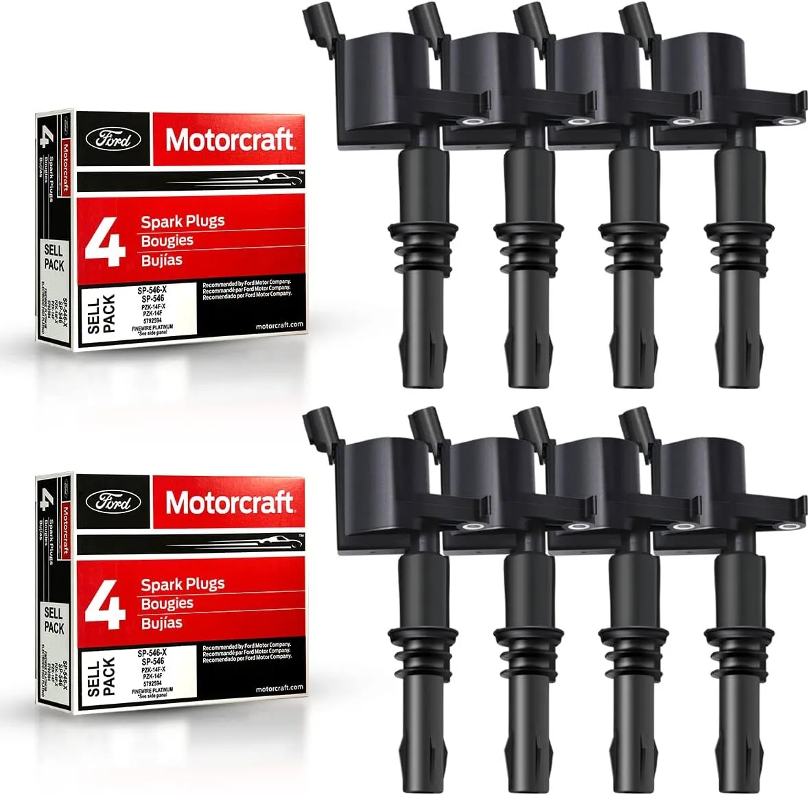 MAS Set of 8 Straight boot Ignition Coil Pack DG511& 8 Motorcraft Platinum Spark Plugs SP515 SP546 Compatible with Ford Expedition F150 F250 Super Duty Lincoln 3L3E12A366CA C1541 FD508 UF537